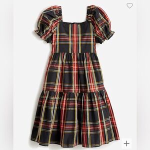 Crewcuts Girls' squareneck tiered dress in black Stewart tartan - size 8